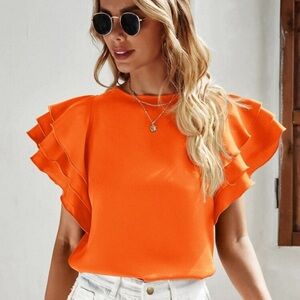 Orange Ruffle Sleeve Top